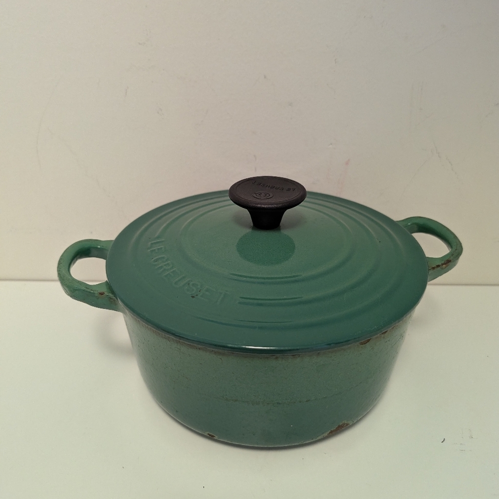 Vintage Le Creuset Green Enamel Dutch Oven 18 French Cast Iron 2 Qt